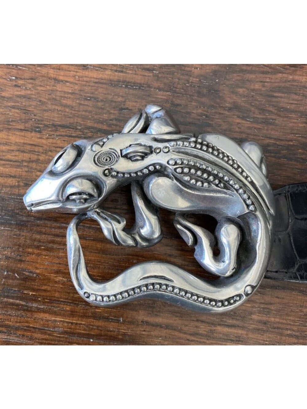 Pewter Lizard Geiko Belt Buckle By Fahrenheit New York